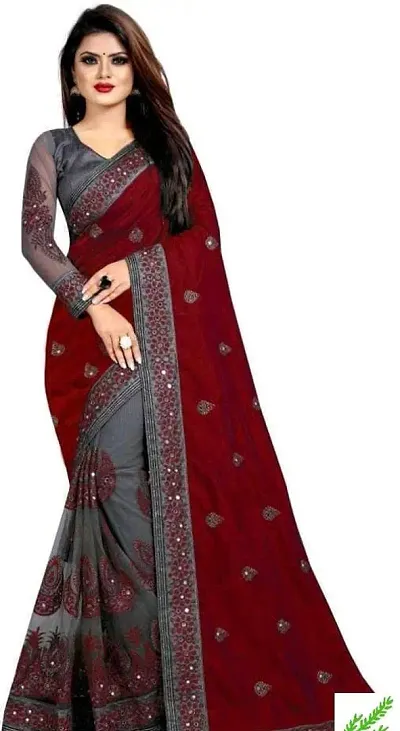 Embellished Bollywood Net Saree (Red)