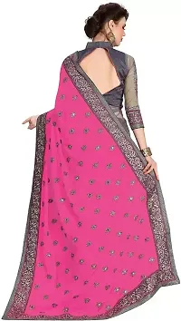 Stylish Pink Georgette Saree With Blouse Piece For Women-thumb1