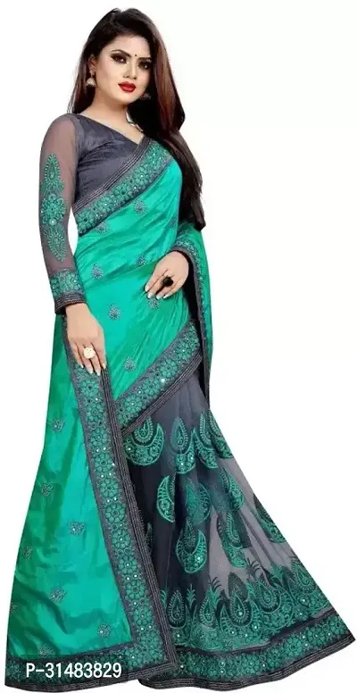 Stylish Green Georgette Saree With Blouse Piece For Women-thumb0