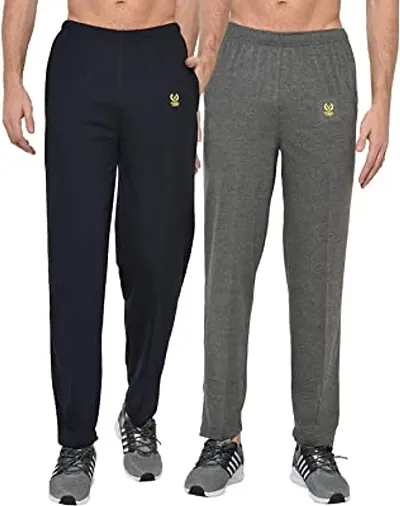 Stylish Cotton Blend Solid Regular Track Pants For Men- 2 Pieces