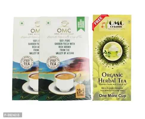 OMC Premium CTC Tea Box (Total 25 Tea Bags) (Pack Of 2) With Free Herbal Tea M | 100% Pure Garden Fresh With Rich Aroma | Assam Tea | Strong Tea |