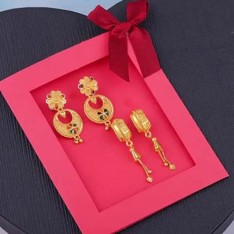 Pack Of 2 Exclusive Design Alloy Golden Jhumka Earrings For Women