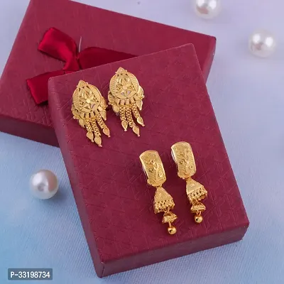 Stylish Golden Alloy Earrings For Women Combo Of 2-thumb0