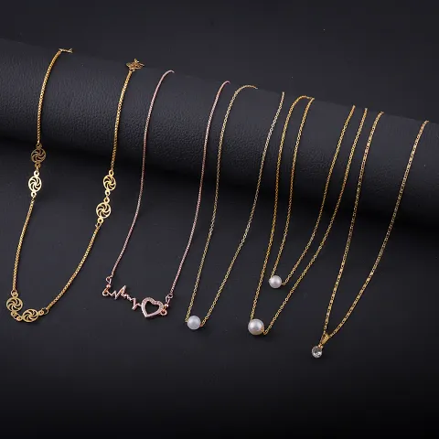 Pack Of 5 Exclusive Alloy Golden Necklace For Womens