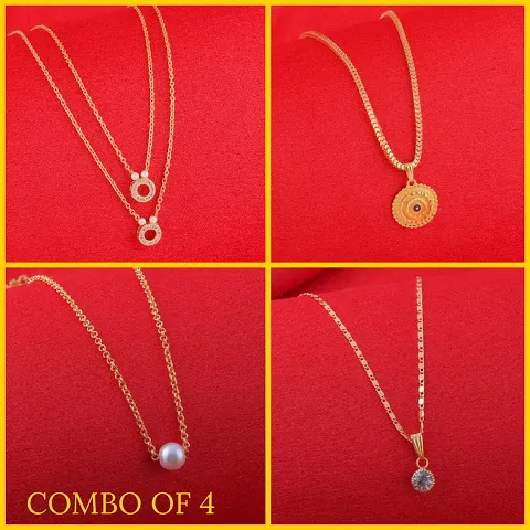 Pack Of 4 Exclusive Alloy Golden Necklace For Womens