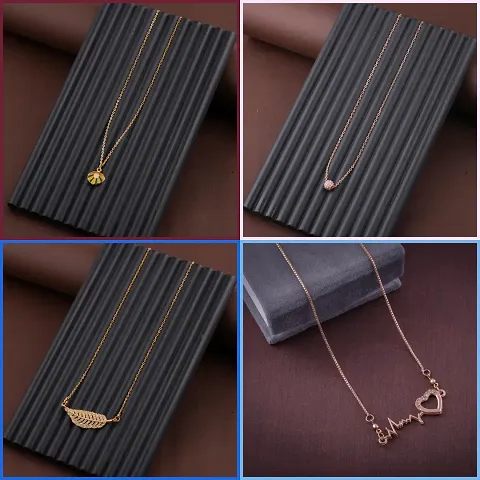 Pack Of 4 Golden Alloy Necklaces And Chain For Women