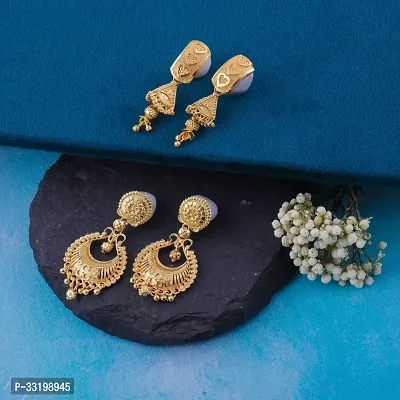 Stylish Golden Alloy Earrings For Women Combo Of 2-thumb0