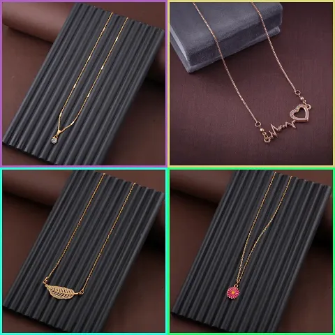 Pack Of 4 Golden Alloy Necklaces And Chain For Women
