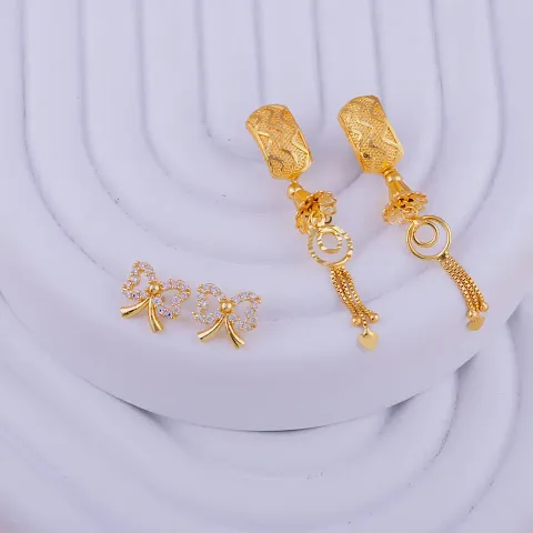 Pack Of 2 Exclusive Design Alloy Golden Earrings For Women
