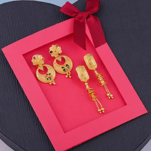 Pack Of 2 Exclusive Design Alloy Golden Jhumka Earrings For Women