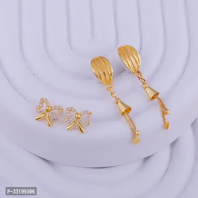 Stylish Golden Alloy Earrings For Women Combo Of 2-thumb0