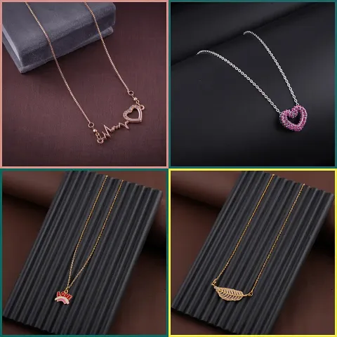 Pack Of 4 Golden Alloy Necklaces And Chain For Women