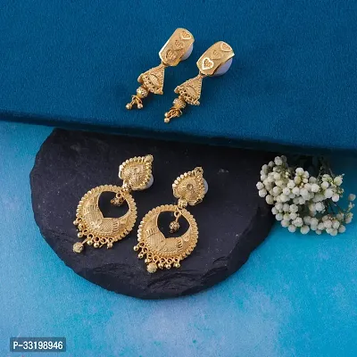 Stylish Golden Alloy Earrings For Women Combo Of 2-thumb0