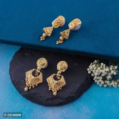 Stylish Golden Alloy Earrings For Women Combo Of 2