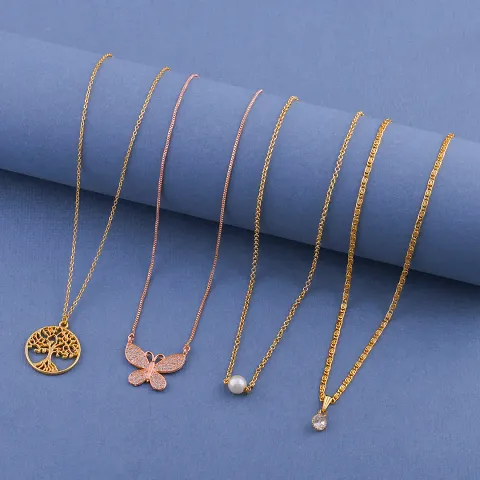 Stunning Golden Alloy Necklace For Women Pack of 4