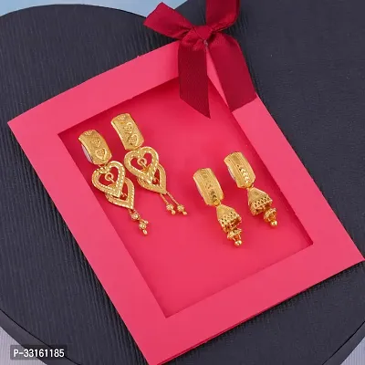 Golden Alloy  Jhumkas Earrings For Women Pack of 2