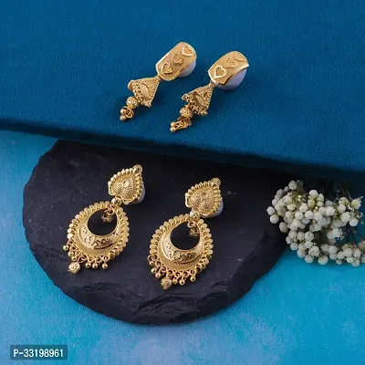 Stylish Golden Alloy Earrings For Women Combo Of 2