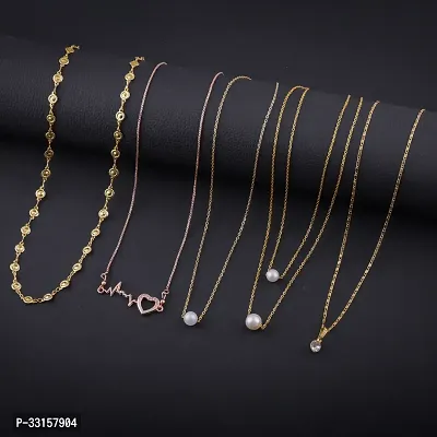 Stylish Golden Alloy Necklace Chain For Women- 5 Pieces-thumb0