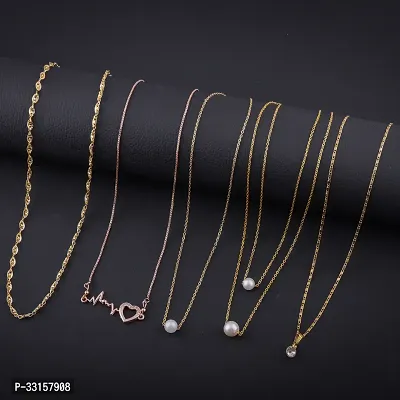 Stylish Golden Alloy Necklace Chain For Women- 5 Pieces