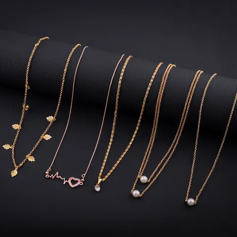 Pack Of 5 Exclusive Alloy Golden Necklace For Womens