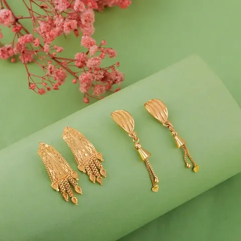 Pack Of 2 Gold Plated Brass Fancy Drop Earring For Women