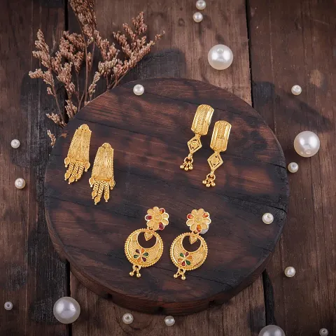 Fancy Gold Plated Earrings For Girls Pack Of 3