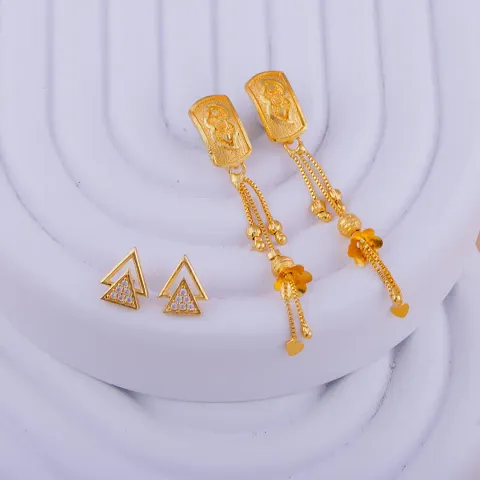 Pack Of 2 Exclusive Design Alloy Golden Earrings For Women