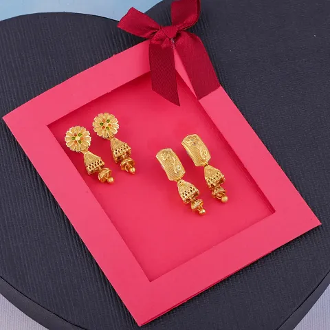 Pack Of 2 Exclusive Design Alloy Golden Jhumka Earrings For Women