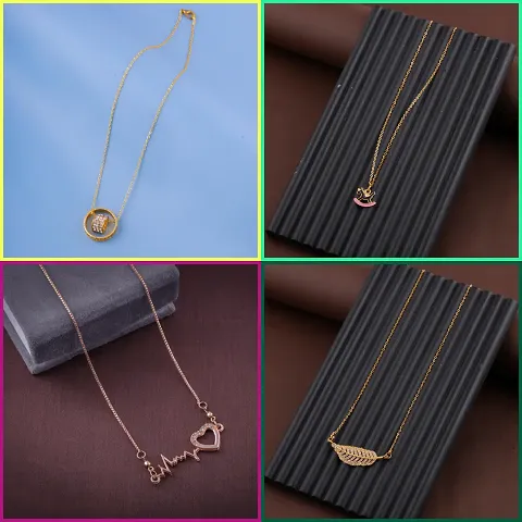 Pack Of 4 Golden Alloy Necklaces And Chain For Women