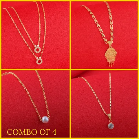 Pack Of 4 Exclusive Alloy Golden Necklace For Womens