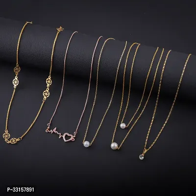 Stylish Golden Alloy Necklace Chain For Women- 5 Pieces-thumb0