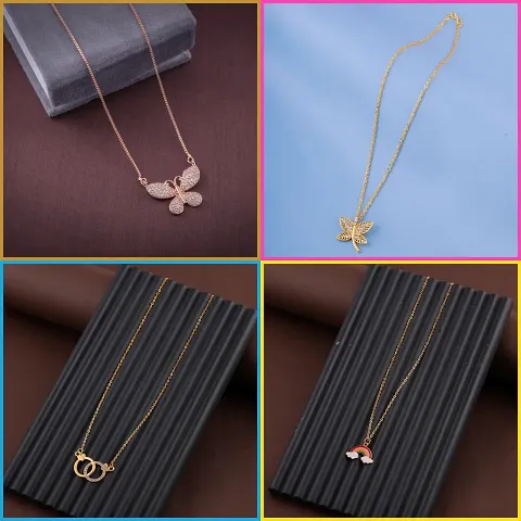 Pack Of 4 Golden Alloy Necklaces And Chain For Women