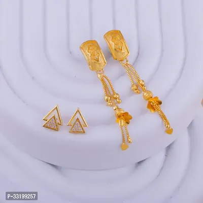 Stylish Golden Alloy Earrings For Women Combo Of 2-thumb0