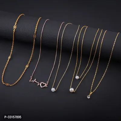 Stylish Golden Alloy Necklace Chain For Women- 5 Pieces