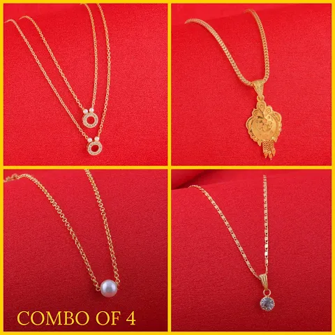 Pack Of 4 Exclusive Alloy Golden Necklace For Womens