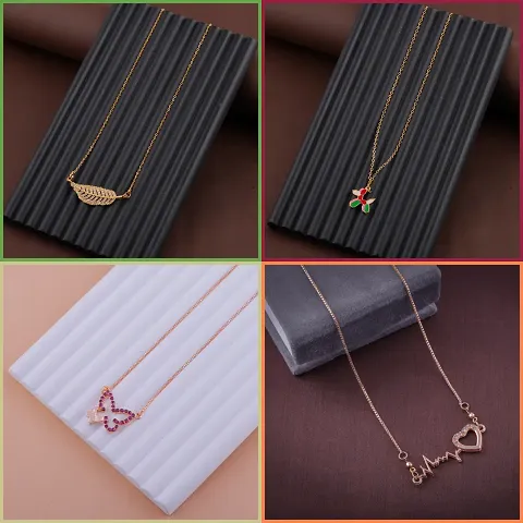 Pack Of 4 Golden Alloy Necklaces And Chain For Women