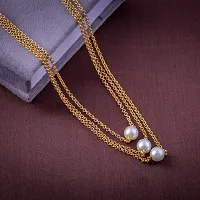 (Combo Of 2)Beautiful Hand Picked Pearl With Yellow Gold Chain With Single Diamond Solitarie With Yellow Gold Platted Chain. Design.-thumb1