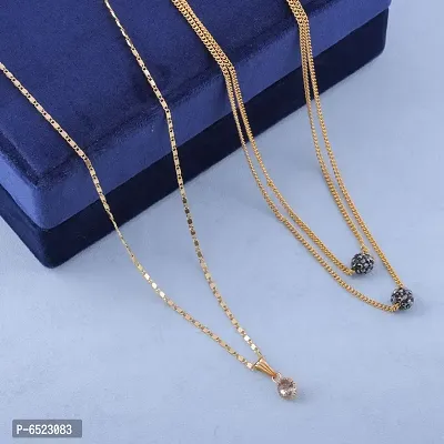 (Combo Of 2)Beautiful Hand Picked Pearl With Yellow Gold Chain With Single Diamond Solitarie With Yellow Gold Platted Chain. Design.-thumb0