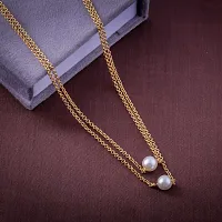 (Combo Of 2)Beautiful Hand Picked Pearl With Yellow Gold Chain With Single Diamond Solitarie With Yellow Gold Platted Chain.-thumb1