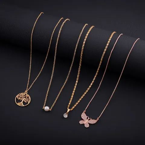 Elegant Alloy Chain With Pendant for Women, Pack of 4