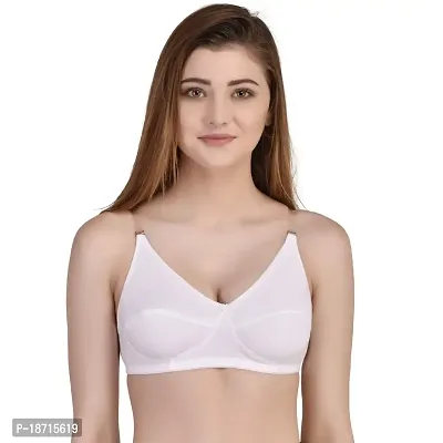 Women's Girl's Cotton Non-Padded with Transparent Strip Regular Bra Set of 2 by The Stylers (40, Black  White)-thumb5