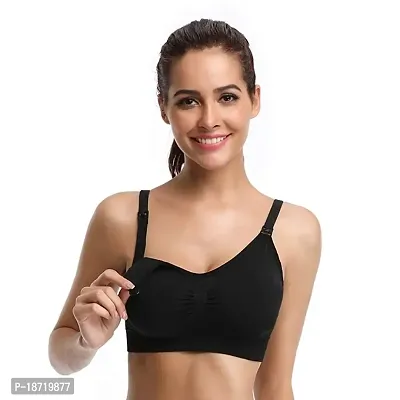 Buy Women's Lightly Padded Fabric: 90% Nylon + 10% Spandex Mother Feeding/ Nursing Bra, with Removable Pads Size S M L XL (S, Black) Online In India  At Discounted Prices
