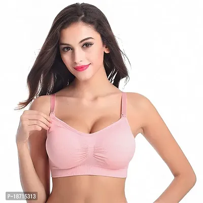 Women's Lightly Padded Fabric: 90% Nylon + 10% Spandex Mother Feeding/Nursing Bra, with Removable Pads Size S M L XL (L, Pink)-thumb2