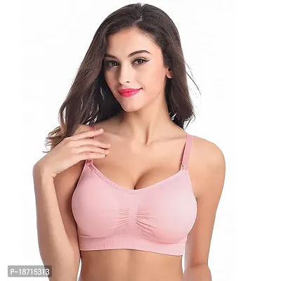 Women's Lightly Padded Fabric: 90% Nylon + 10% Spandex Mother Feeding/Nursing Bra, with Removable Pads Size S M L XL (L, Pink)-thumb3