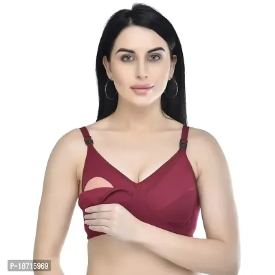 Women's Cotton Non Padded Wire Free Maternity Bra Pack of 1 by The Stylers (42, Maroon)