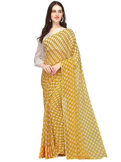 HESVI Women Printed Polka Dot Pure Chiffone Traditional Saree With Blouse Piece