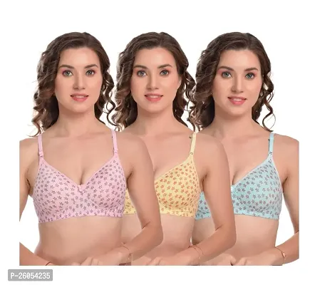Stylish Synthetic Printed Bras For Women- Pack Of 3