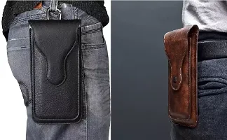 TDG Vertical Leather Cell Phone Holster Waist Belt Pouch with Belt Loop Cover to carry 2 Smartphones upto 6.7 inch for Apple iPhone 13 Pro Max-thumb3