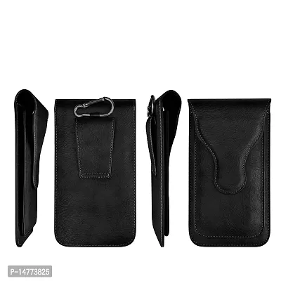 TDG Vertical Leather Cell Phone Holster Waist Belt Pouch with Belt Loop Cover to carry 2 Smartphones upto 6.7 inch for Samsung Galaxy M32 5G-thumb0