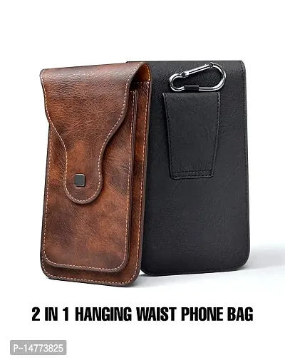 TDG Vertical Leather Cell Phone Holster Waist Belt Pouch with Belt Loop Cover to carry 2 Smartphones upto 6.7 inch for Samsung Galaxy M32 5G-thumb4